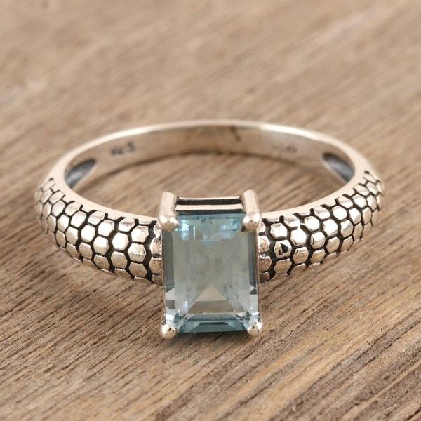 Alternate image for Sterling Silver and Blue Topaz Solitaire Ring Ancient Beauty