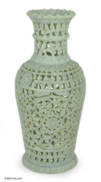 Alternate image for Fair Trade Soapstone Vase Decorative Hand Crafted Floral Honor
