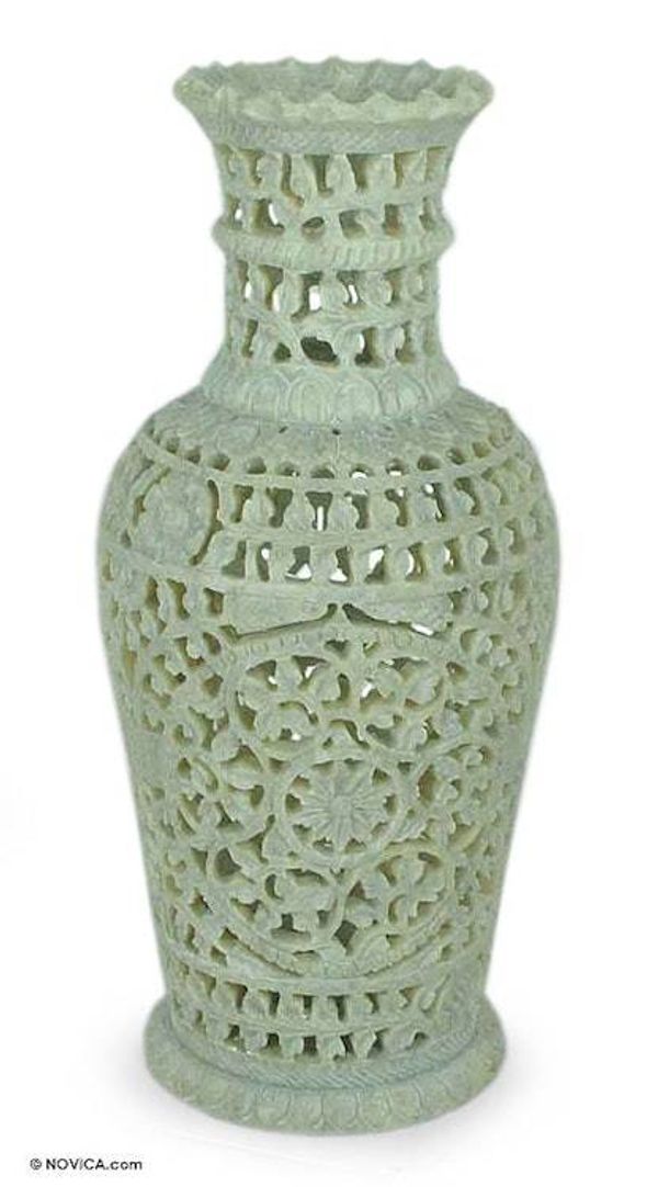 Alternate image for Fair Trade Soapstone Vase Decorative Hand Crafted Floral Honor