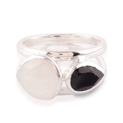 Alternate image for High-Polished Rainbow Moonstone and Black Onyx Cocktail Ring Glorious Unity