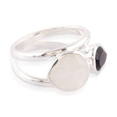Alternate image for High-Polished Rainbow Moonstone and Black Onyx Cocktail Ring Glorious Unity