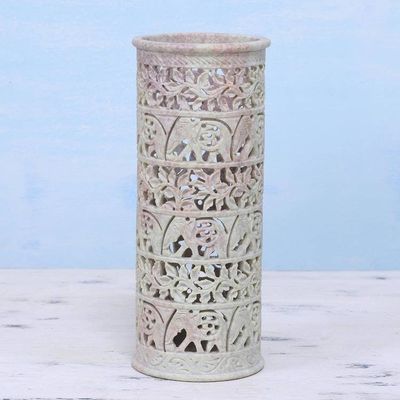 Primary image for Handcrafted Natural Soapstone Decorative Vase Elephant Jungle