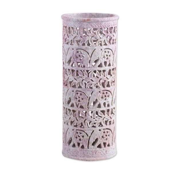 Alternate image for Handcrafted Natural Soapstone Decorative Vase Elephant Jungle
