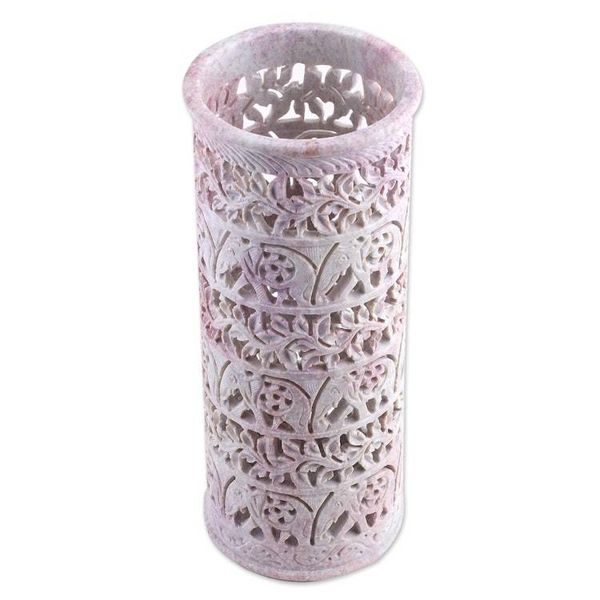 Alternate image for Handcrafted Natural Soapstone Decorative Vase Elephant Jungle