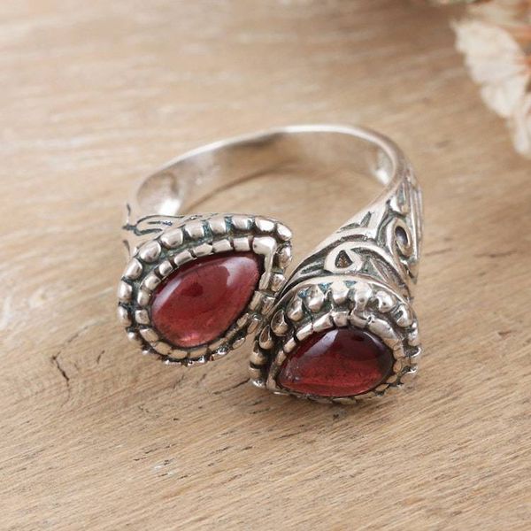 Alternate image for Polished Sterling Silver Wrap Ring with Natural Garnet Gems Red Perseverance
