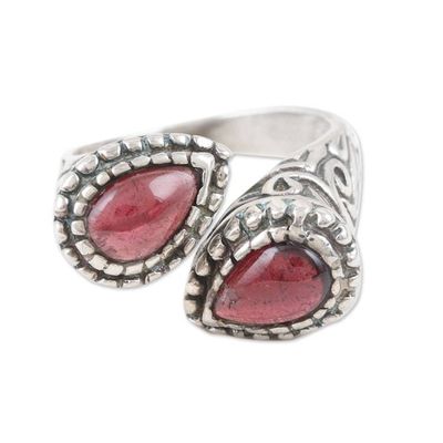 Alternate image for Polished Sterling Silver Wrap Ring with Natural Garnet Gems Red Perseverance