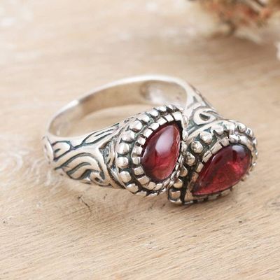 Alternate image for Polished Sterling Silver Wrap Ring with Natural Garnet Gems Red Perseverance