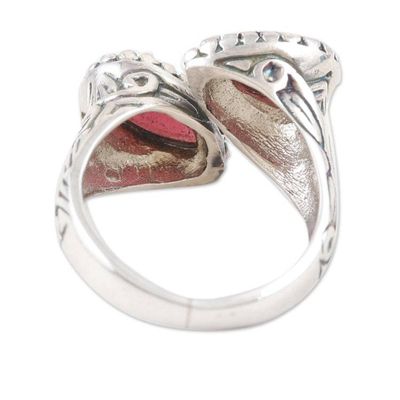 Alternate image for Polished Sterling Silver Wrap Ring with Natural Garnet Gems Red Perseverance