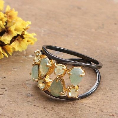 Primary image for Gold-Accented Aventurine Silver Double-Band Cocktail Ring Sparkling Beauty