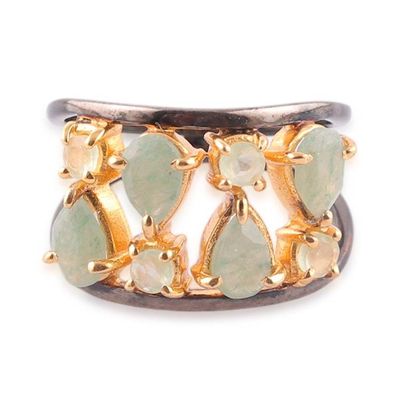 Alternate image for Gold-Accented Aventurine Silver Double-Band Cocktail Ring Sparkling Beauty