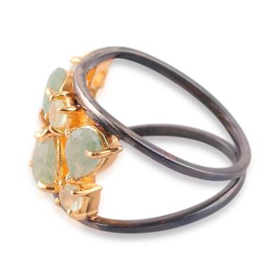 Alternate image for Gold-Accented Aventurine Silver Double-Band Cocktail Ring Sparkling Beauty