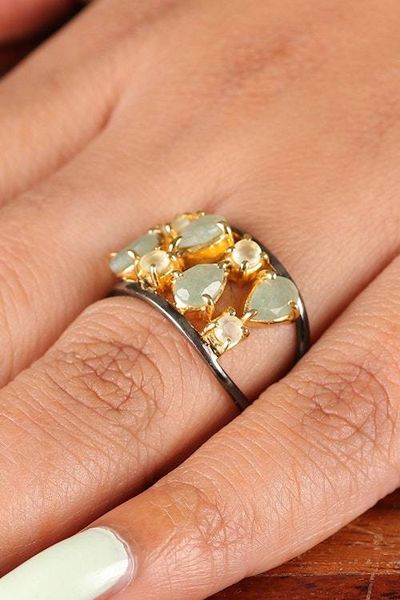 Alternate image for Gold-Accented Aventurine Silver Double-Band Cocktail Ring Sparkling Beauty