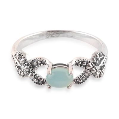 Alternate image for Folk Art-Inspired Chalcedony Cabochon Single Stone Ring Gleaming Aqua