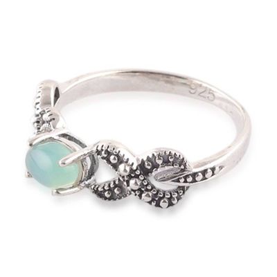 Alternate image for Folk Art-Inspired Chalcedony Cabochon Single Stone Ring Gleaming Aqua