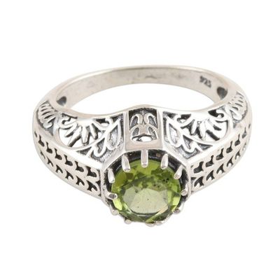 Alternate image for Handmade Sterling Silver Domed Ring with Faceted Peridot Green-Eyed Glory