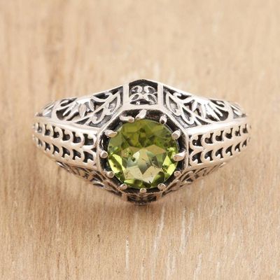 Alternate image for Handmade Sterling Silver Domed Ring with Faceted Peridot Green-Eyed Glory