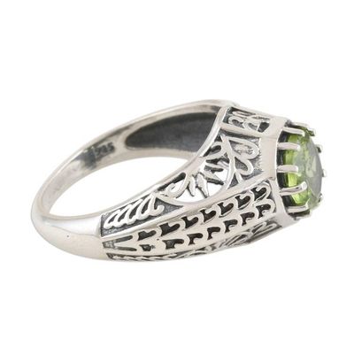 Alternate image for Handmade Sterling Silver Domed Ring with Faceted Peridot Green-Eyed Glory
