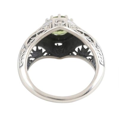 Alternate image for Handmade Sterling Silver Domed Ring with Faceted Peridot Green-Eyed Glory