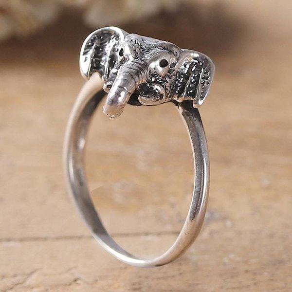 Alternate image for Traditional Elephant-Shaped Sterling Silver Cocktail Ring Elephant Signature
