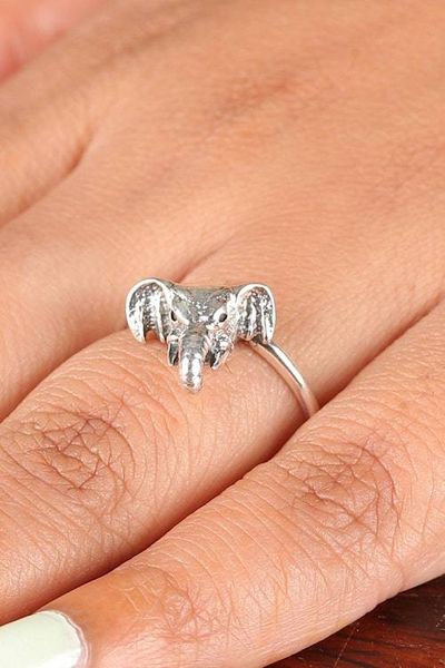 Alternate image for Traditional Elephant-Shaped Sterling Silver Cocktail Ring Elephant Signature