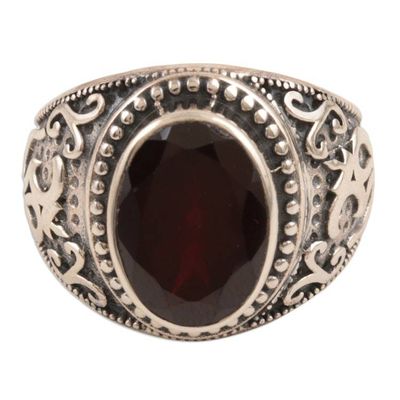 Alternate image for Mens Garnet and Sterling Silver Cocktail Ring from India Blissful Solitude
