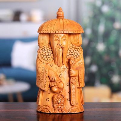 Alternate image for Hand-Carved Kadam Wood Master of Protection Sculpture Abundance and Protection
