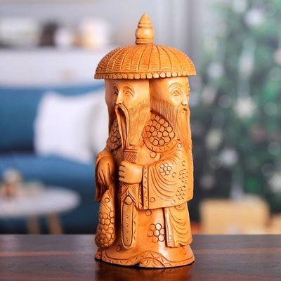 Alternate image for Hand-Carved Kadam Wood Master of Balance Sculpture Harmony and Balance