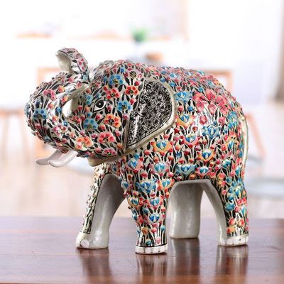 Primary image for Spring-Themed Wood and Papier Mache Royal Elephant Sculpture Floral Elephant