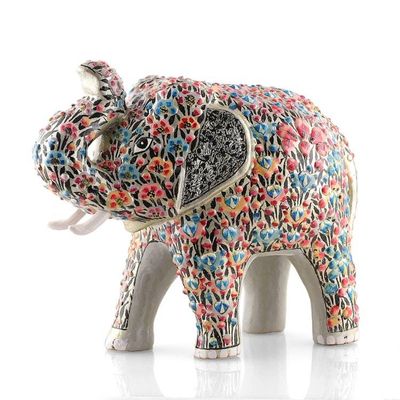 Alternate image for Spring-Themed Wood and Papier Mache Royal Elephant Sculpture Floral Elephant