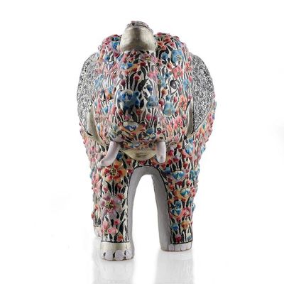 Alternate image for Spring-Themed Wood and Papier Mache Royal Elephant Sculpture Floral Elephant