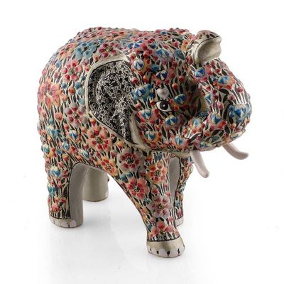 Alternate image for Spring-Themed Wood and Papier Mache Royal Elephant Sculpture Floral Elephant