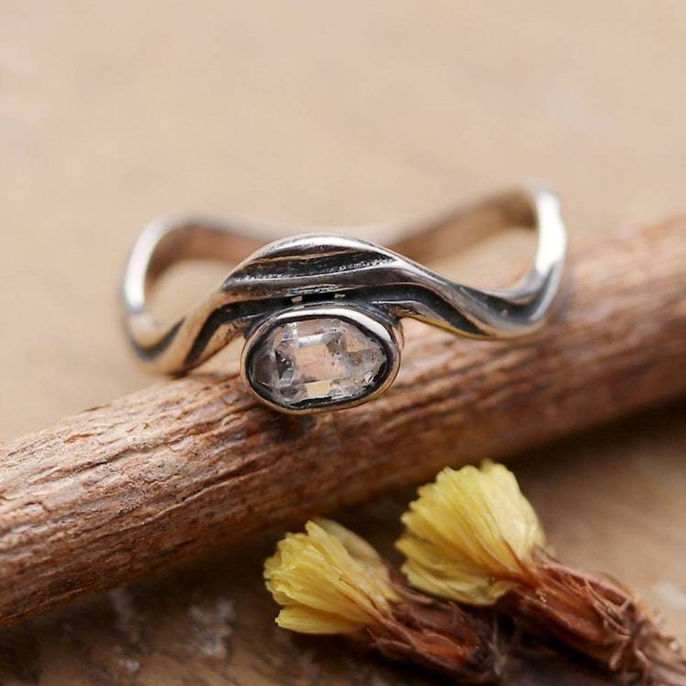 Modern-Inspired Freeform Quartz Single Stone Ring from India 'Caresses from Heaven'