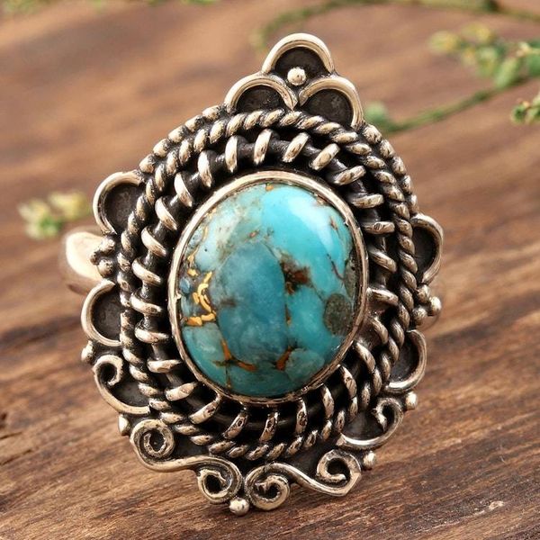 Alternate image for Composite Turquoise and Sterling Silver Cocktail Ring Golden Gleam