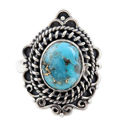 Alternate image for Composite Turquoise and Sterling Silver Cocktail Ring Golden Gleam