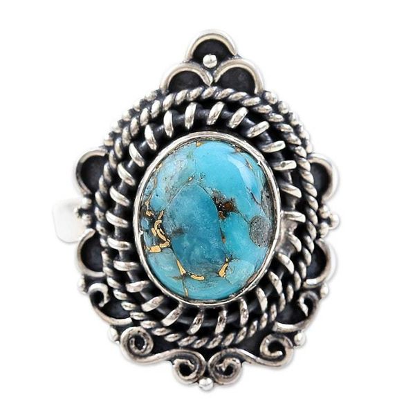 Alternate image for Composite Turquoise and Sterling Silver Cocktail Ring Golden Gleam