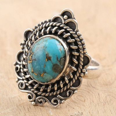 Alternate image for Composite Turquoise and Sterling Silver Cocktail Ring Golden Gleam
