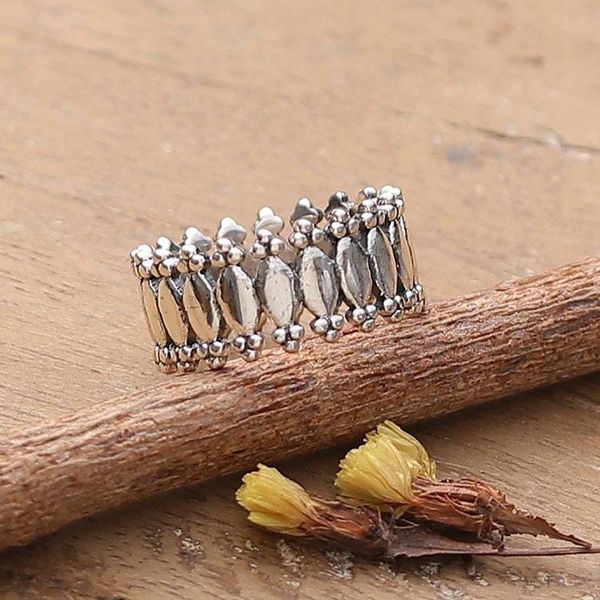 Alternate image for Classic Polished and Hammered Sterling Silver Band Ring Regal Rhythm