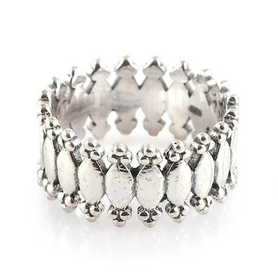 Alternate image for Classic Polished and Hammered Sterling Silver Band Ring Regal Rhythm