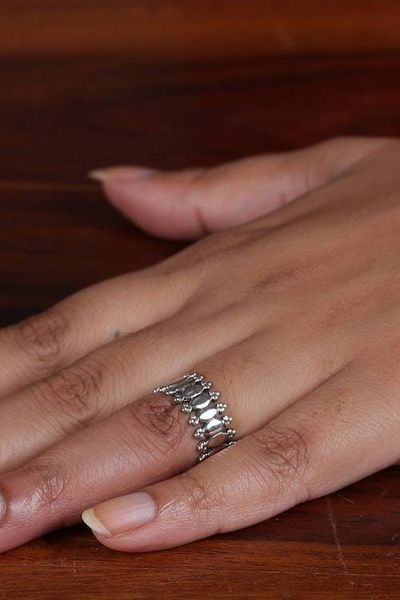 Alternate image for Classic Polished and Hammered Sterling Silver Band Ring Regal Rhythm