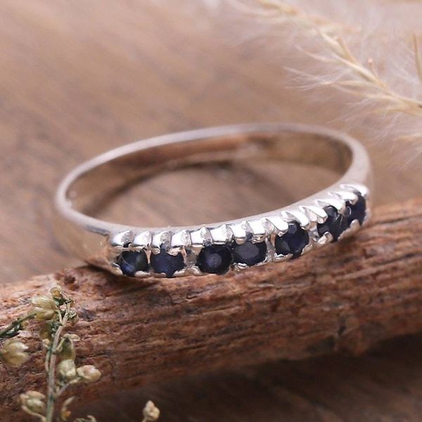 Alternate image for Handmade Faceted Sapphire Band Ring in a High Polish Finish Devoted Princess