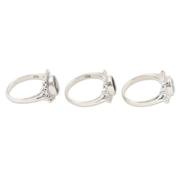 Alternate image for Set of 3 Sterling Silver Gemstone Cocktail Rings from India Third Times the Charm