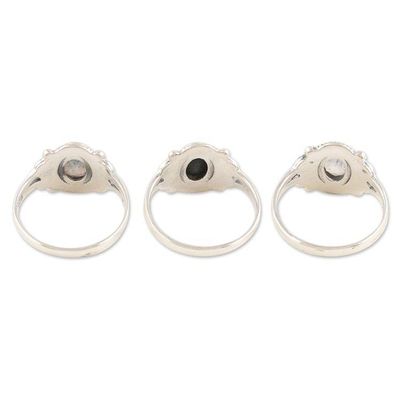 Alternate image for Set of 3 Sterling Silver Gemstone Cocktail Rings from India Third Times the Charm
