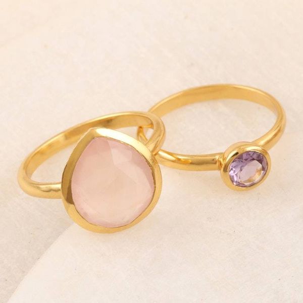 Alternate image for Handmade Gold-Plated Gemstone Stacking Rings Pair Reminder of You