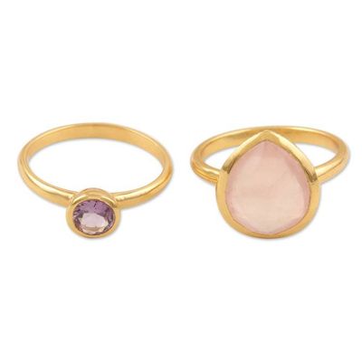 Alternate image for Handmade Gold-Plated Gemstone Stacking Rings Pair Reminder of You