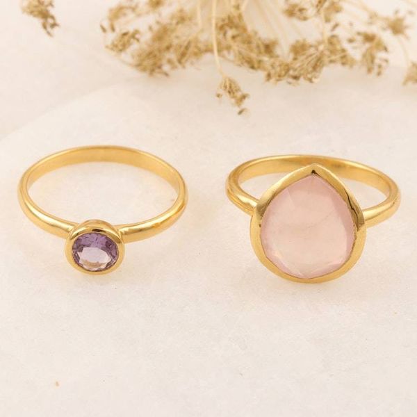 Alternate image for Handmade Gold-Plated Gemstone Stacking Rings Pair Reminder of You