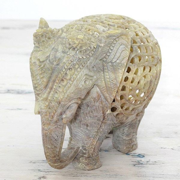 Alternate image for Hand Carved Soapstone Elephant Statuette from India Elephant Royalty