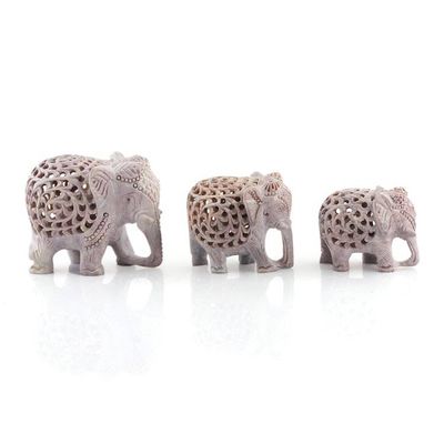 Alternate image for 3 Elephant Jali Openwork Hand-Carved Soapstone Figurines Royal March