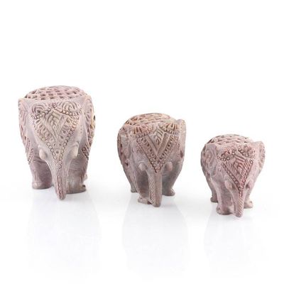 Alternate image for 3 Elephant Jali Openwork Hand-Carved Soapstone Figurines Royal March