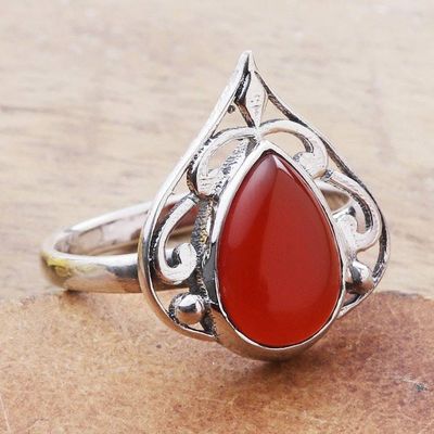 Primary image for Leaf-Themed Sterling Silver and Orange Onyx Cocktail Ring Warm Leaf