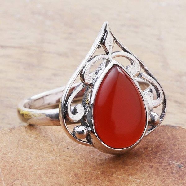 Alternate image for Leaf-Themed Sterling Silver and Orange Onyx Cocktail Ring Warm Leaf